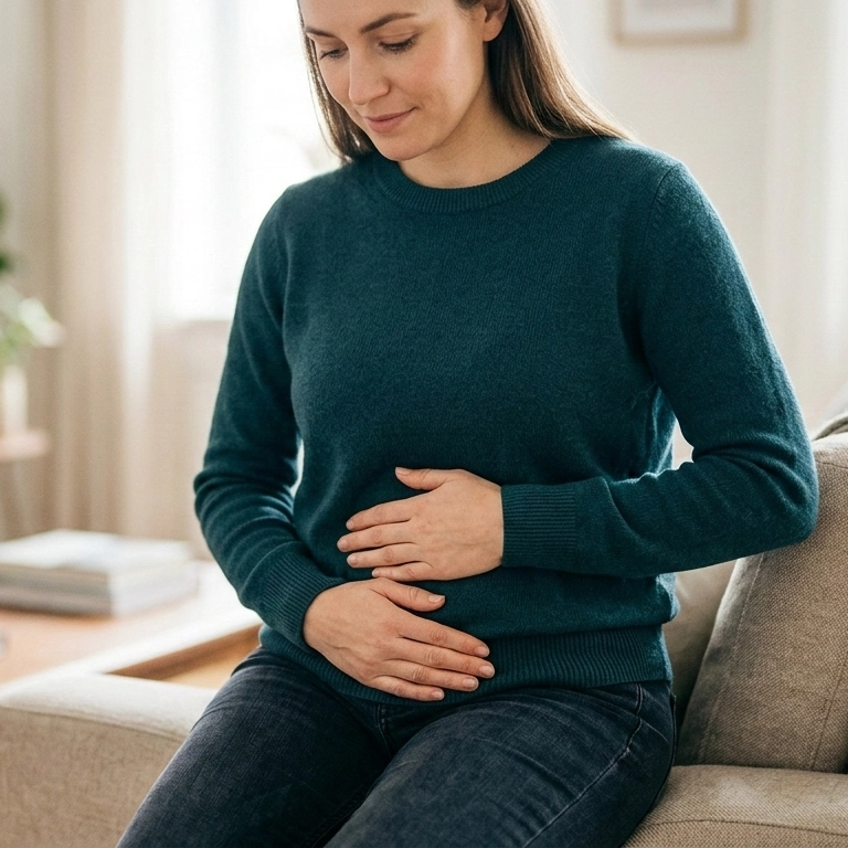 A person experiencing lower abdominal discomfort, representing the symptoms of chronic pelvic pain treated at LSDC clinic.